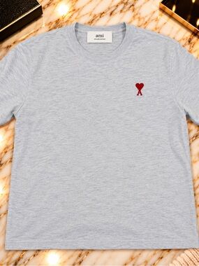 AMI Light blue  T-Shirt with Red Heart Logo